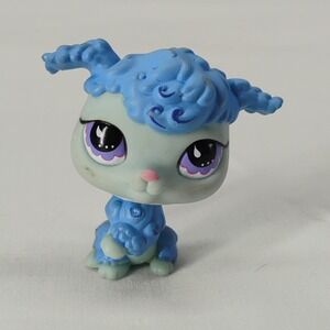 2007 Littlest Pet Shop Authentic LPS #591 Poodle Blue Dog Purple Eye Hasbro